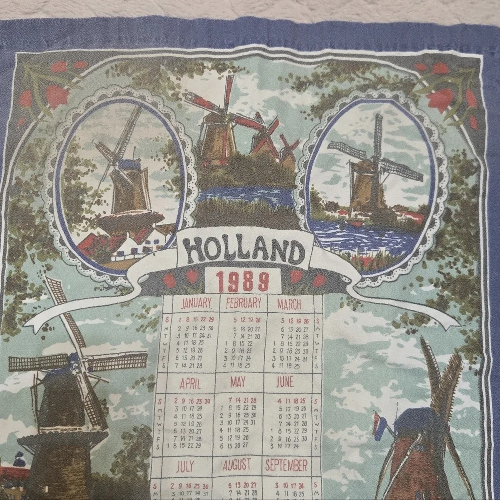 Vintage 1989 Holland-themed Calendar Tea Towel